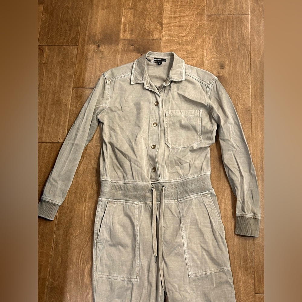 James Perse tan long sleeve button front jogger style jumpsuit XS - Picture 4 of 8